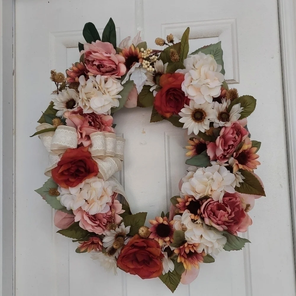 HANDMADE fall or everyday wreath indoor or outdoor home decor